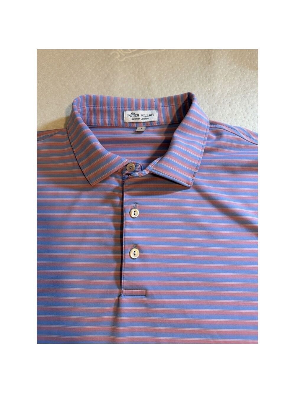 PETER MILLAR Summer Comfort Polo Shirt Blue Pink Purple Pastel Sz L Mens Golf - Picture 4 of 10